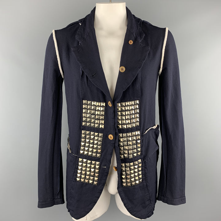COMME des GARCONS HOMME PLUS EVERGREEN Size L Navy Reverse Studded Blazer Jacket