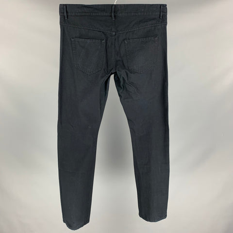 RICK OWENS Size L Black Textured Cotton Button Fly Casual Pants