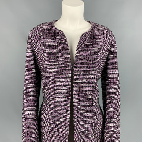 KARL LAGERFELD Size L Purple & Black Boucle Polyester Blend Collarless Jacket