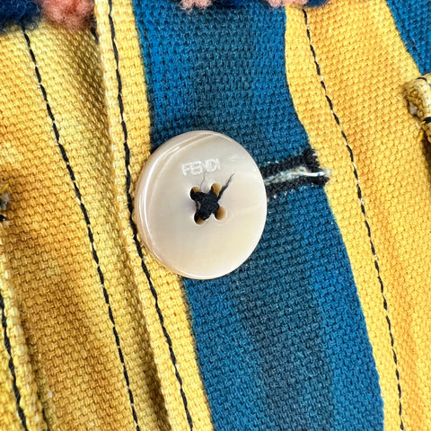 FENDI x JOHN BOOTH Size 40 Yellow Blue Stripe Cotton Lamb Fur Denim Jacket