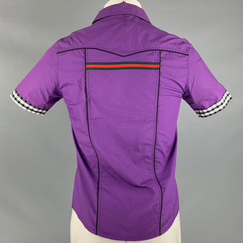 MOFU FASHION Size M Purple Black White Contrast Trim Short Sleeve Shirt