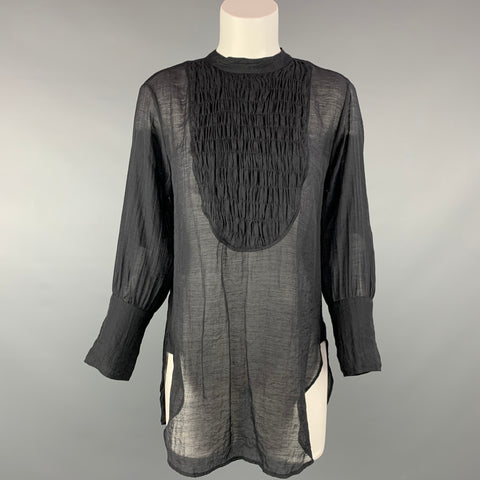 HAZEL BROWN 2020 Taille 2 Blouse en coton jaune froncé noir froissé