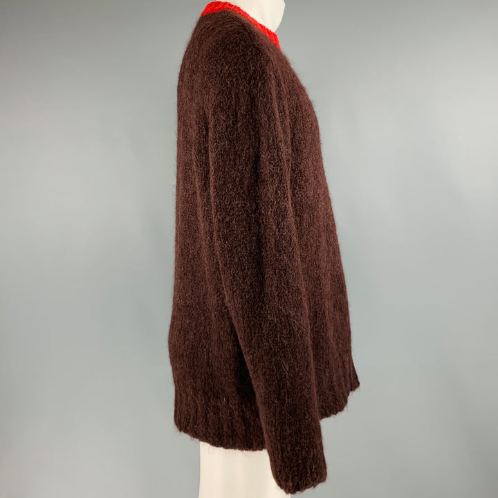 MARNI Taille M Marron Rouge Contrast Trim Mohair Blend Crew Neck Sweater