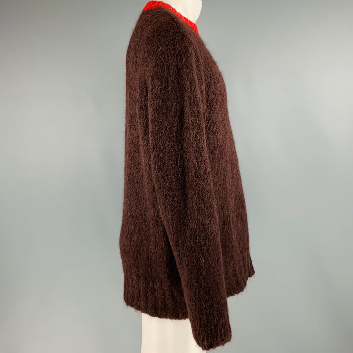 MARNI Size M Brown Red Contrast Trim Mohair Blend Crew Neck Sweater