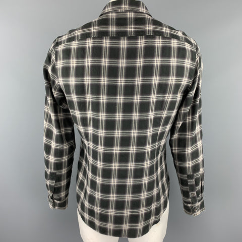 JOHN VARVATOS * U.S.A. Size M Gray & Black Plaid Cotton Long Sleeve Shirt