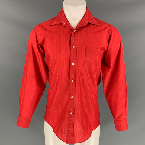 Vintage YVES SAINT LAURENT Size M Red Monogram Button Down Long Sleeve Shirt