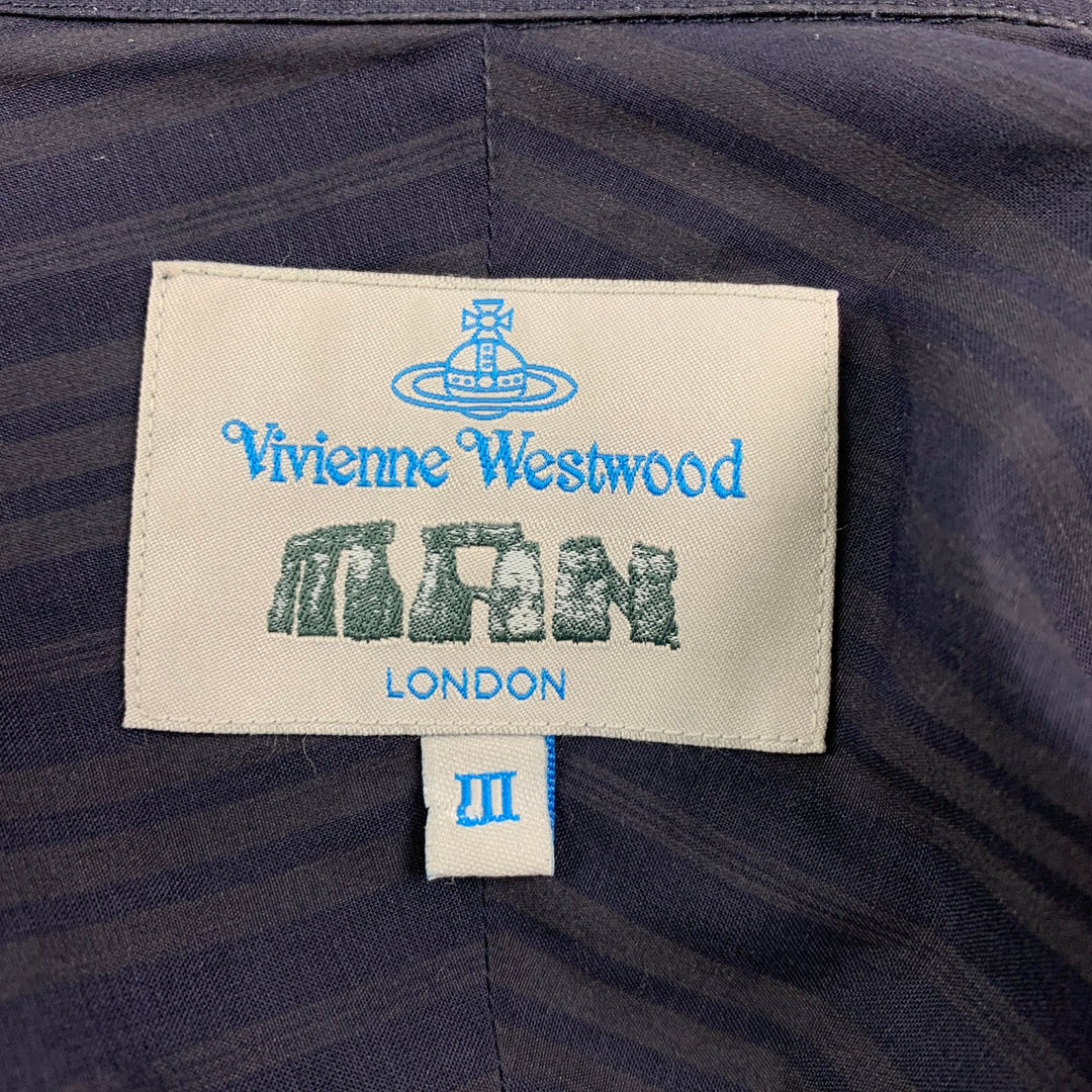 VIVIENNE WESTWOOD HOMBRE Talla L Camisa asimétrica de manga larga de algodón fruncido azul marino y azul