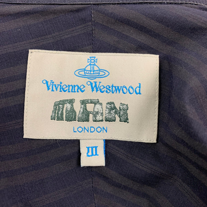 VIVIENNE WESTWOOD MAN Size L Navy & Blue Ruched Cotton Asymmetrical Long Sleeve Shirt