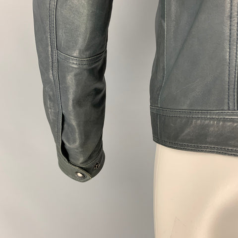 BELSTAFF Size M Gray Leather Zip Up Jacket