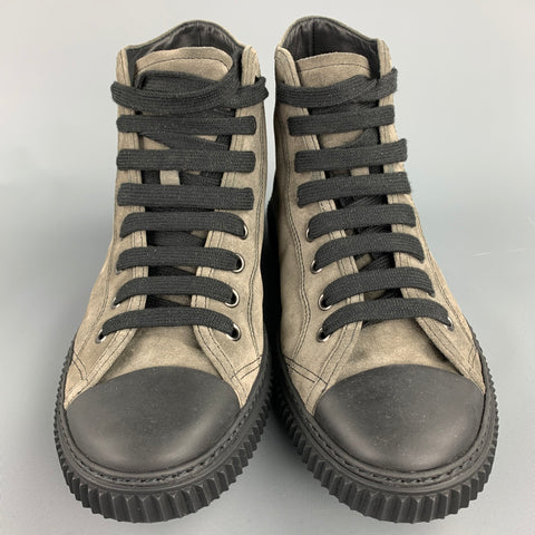 PRADA Talla 9 Zapatillas altas con cordones de ante gris