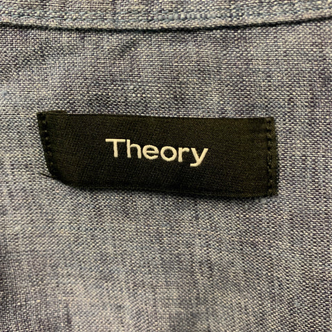 THEORY Size L Blue Linen Button Down Short Sleeve Shirt