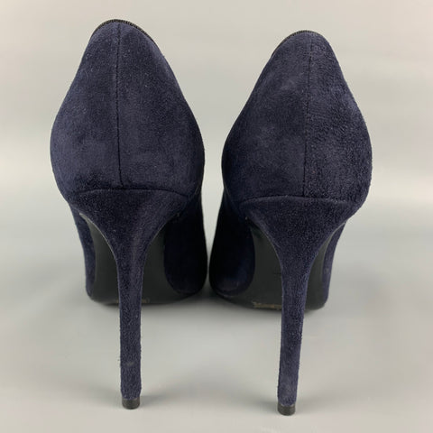LANVIN Talla 8 Zapatos de tacón con punta de charol de ante azul marino