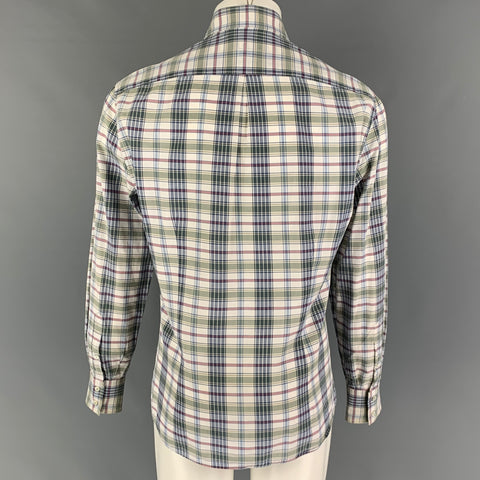 BRUNELLO CUCINELLI Size M White Navy Plaid Cotton Button Up Long Sleeve Shirt