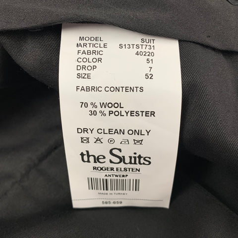 ROGER ELSTEN Size 42 Grey Black Wool Polyester Shawl Collar Suit