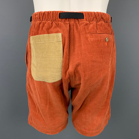MONITALY Pantalones cortos con cinturilla elástica de pana texturizada naranja talla M