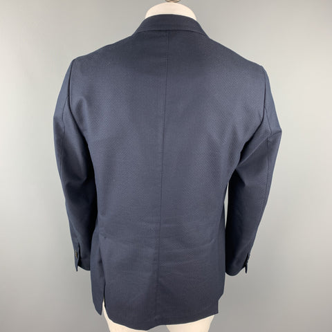 SAKS FIFTH AVENUE Chest Size 44 Navy Textured Cotton / Wool Sport Coat