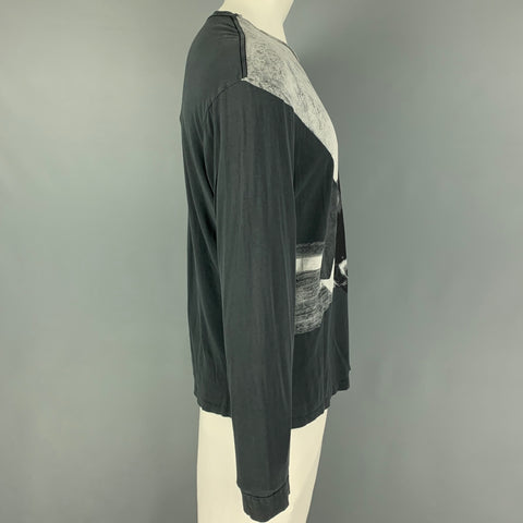 ALLSAINTS Size XXL Gray Black Graphic Cotton Scoop Neck T-shirt