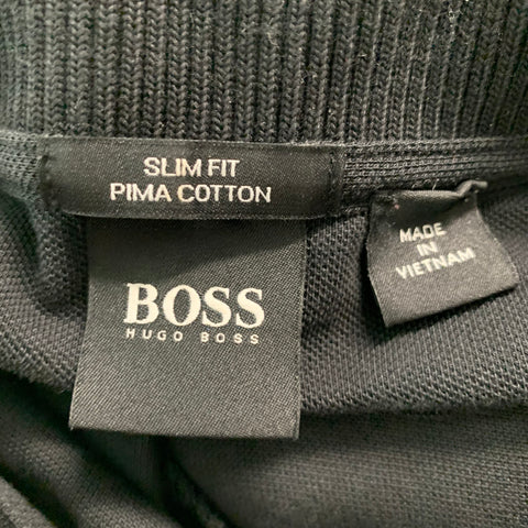 HUGO BOSS Size L Black Logo Cotton Polo