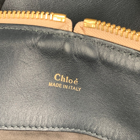CHLOE Baylee Charcoal Light Grey Color Block Calfskin Leather Handbag