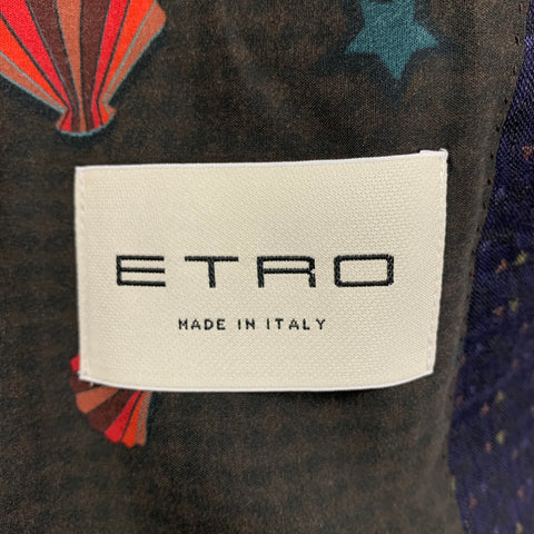 ETRO Size 38 Navy Olive Linen Cotton Single Breasted Slim Fit Suit