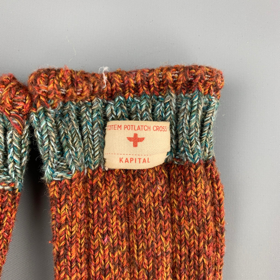 KAPITAL Brick & Olive Knitted Wool One Finger Gloves