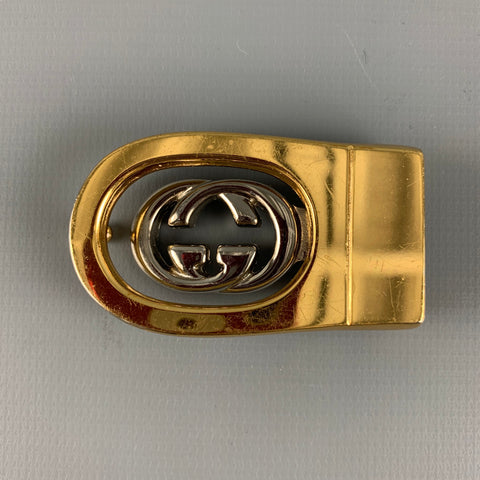 GUCCI Gold Silver Monogram Metal Belt Buckle