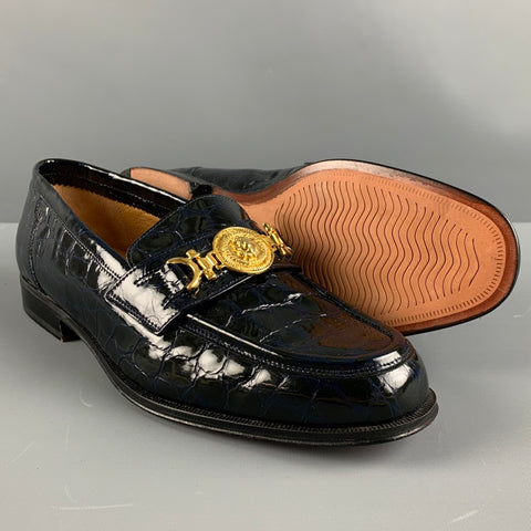 CAPORICCI Size 9 Black Gold Embossed Leather Loafers