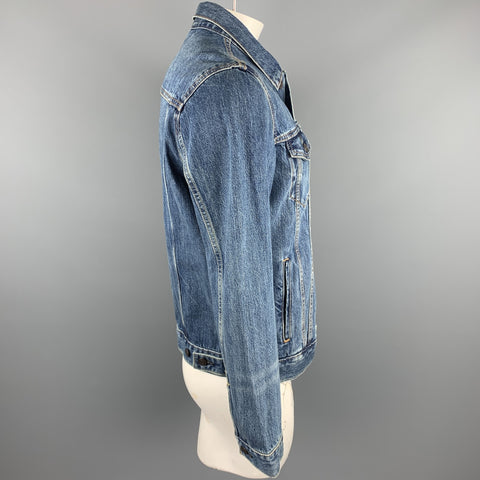 LEVI'S Size L Indigo Contrast Stitch Denim Trucker Jacket
