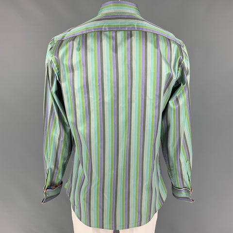 TED BAKER Size M Green Purple Stripe Cotton French Cuff Long Sleeve Shirt