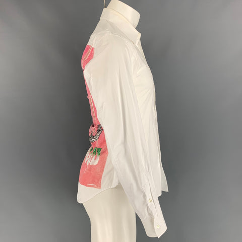 JOHN GALLIANO SS 07 Size XS White Dr Feel Good Graphic Cotton Long Sleeve Shirt