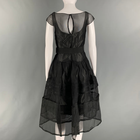 CAROLINA HERRERA Size 4 Black Silk See Through A-Line Dress