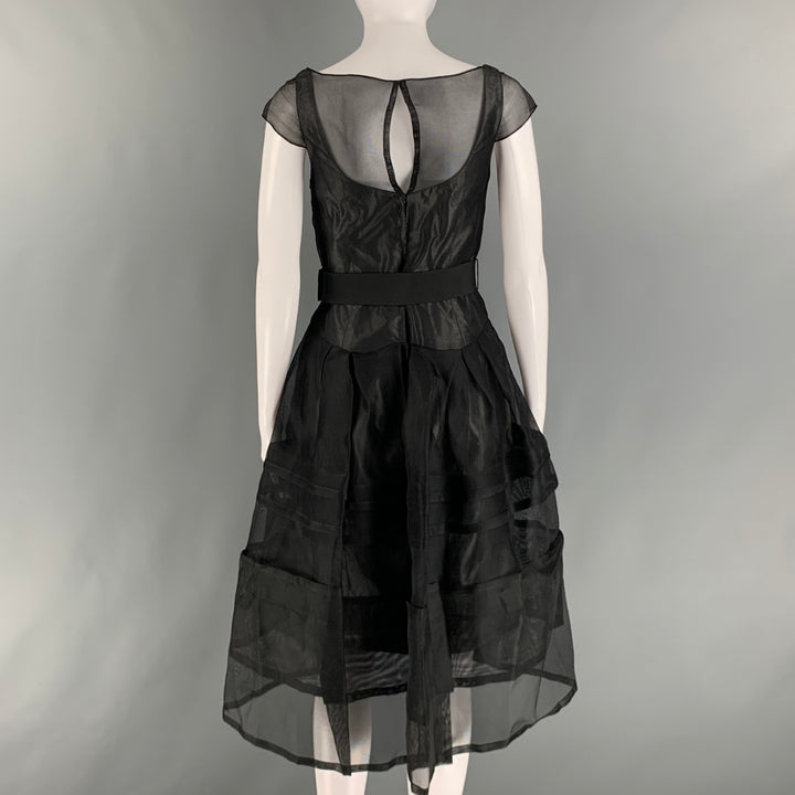 CAROLINA HERRERA Size 4 Black Silk See Through A-Line Dress