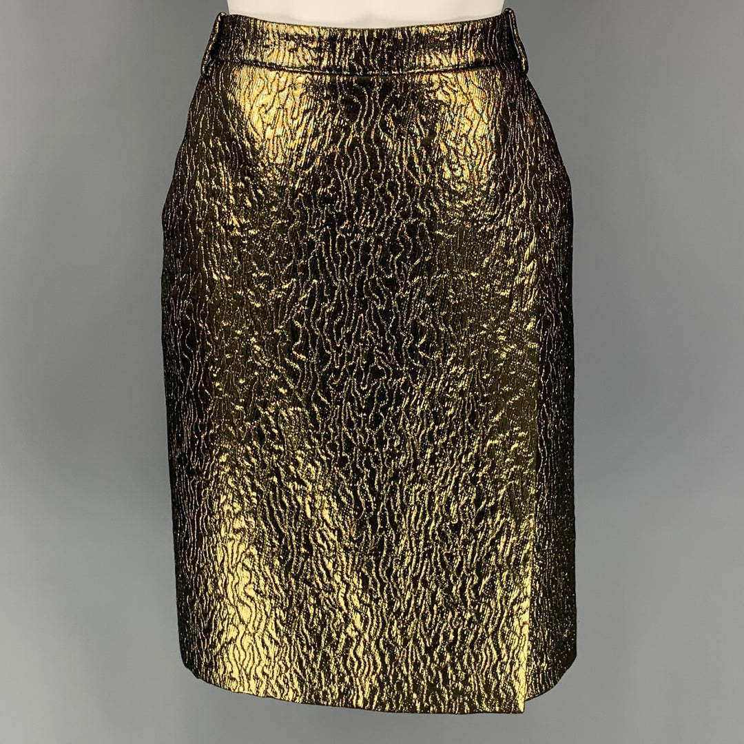 SALVATORE FERRAGAMO Size 6 Gold & Black Polyester Blend Textured Skirt