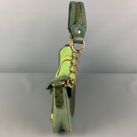 ETRO Green Mixed Leathers Top Handles Handbag