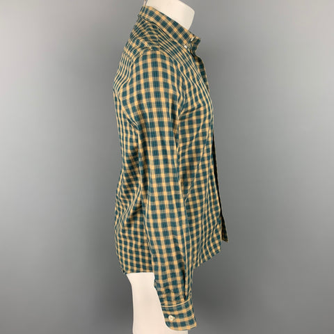 Camisa de manga larga con botones de algodón a cuadros verde y tostado talla M de APC