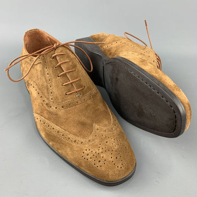 RALPH LAUREN Size 8 Brown Perforated Suede Wingtip Lace Up Shoes