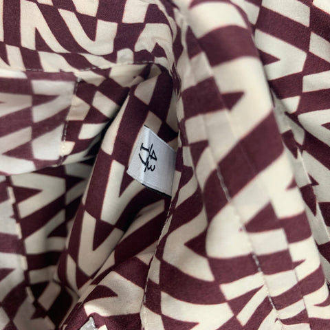 VALENTINO Size XL Burgundy White Cotton Crew-Neck Long Sleeve Shirt