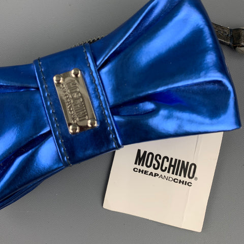 MOSCHINO Blue Patent Leather Bow Key Chain