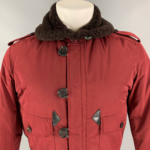 BURBERRY PRORSUM Pré-Automne 2012 Taille 34 Veste en peau de mouton rouge bordeaux
