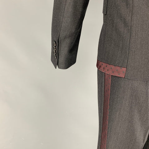 DOLCE & GABBANA Size 38 Grey Burgundy Polka Dot Virgin Wool 3 Piece Suit