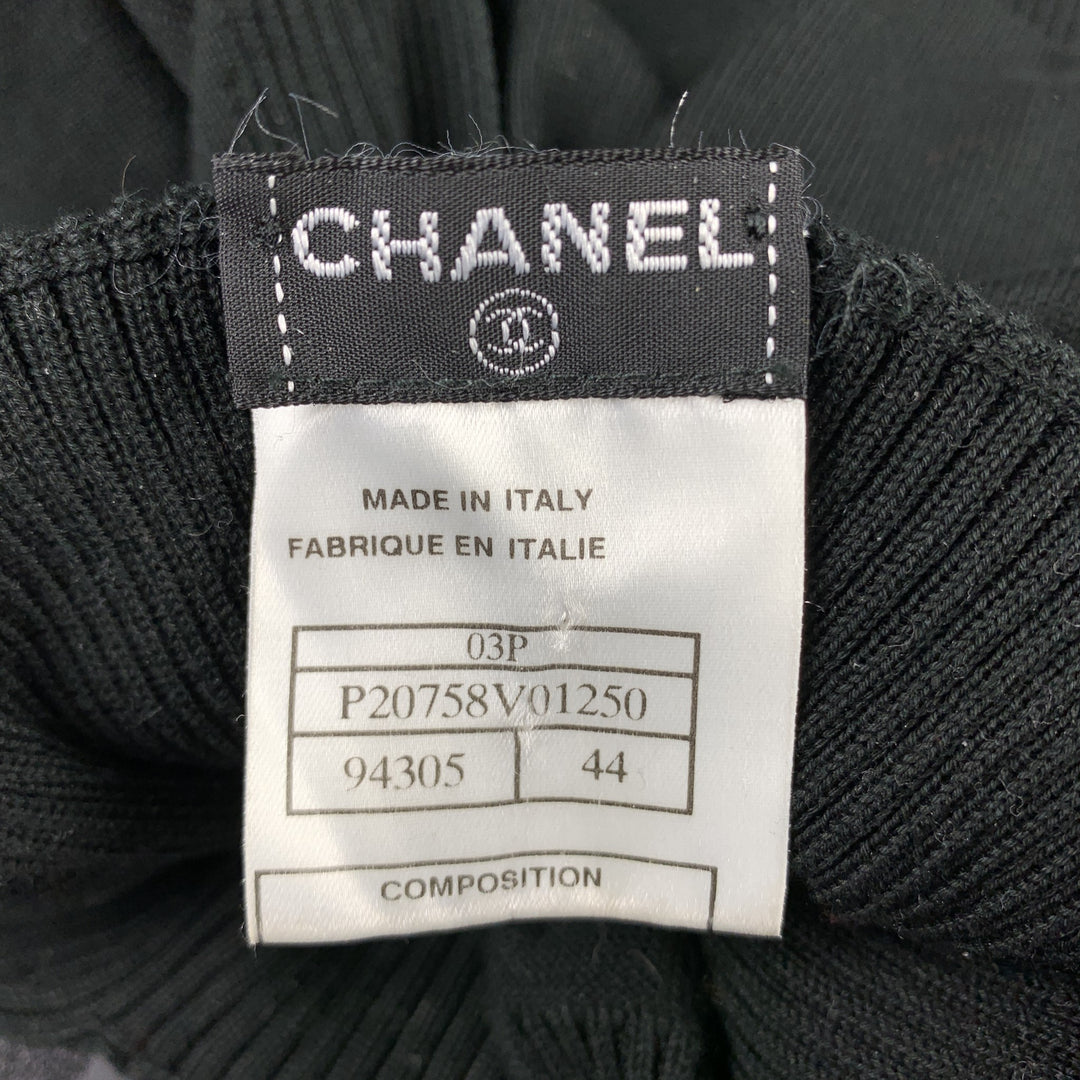 CHANEL Size 8 Black Cotton Ribbed Tutrleneck Sleeveless Pullover
