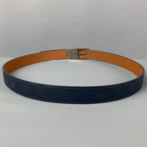 LOUIS VUITTON Size 40 Blue Damier Leather Belt