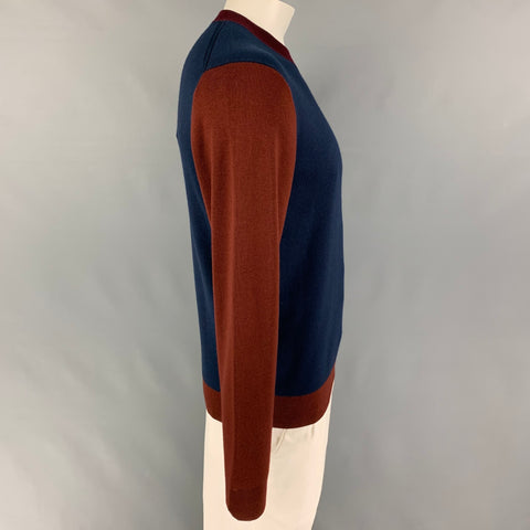 PAUL SMITH Size M Navy Burgundy Color Block Merino Wool Crew-Neck Sweater