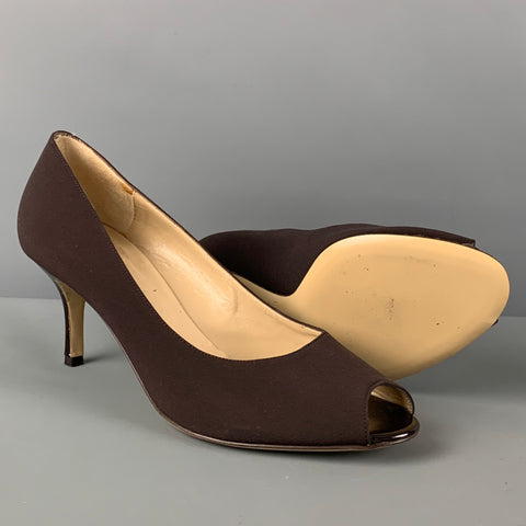 BRUNO MAGLI Size 10 Brown Fabric Open Toe Pumps