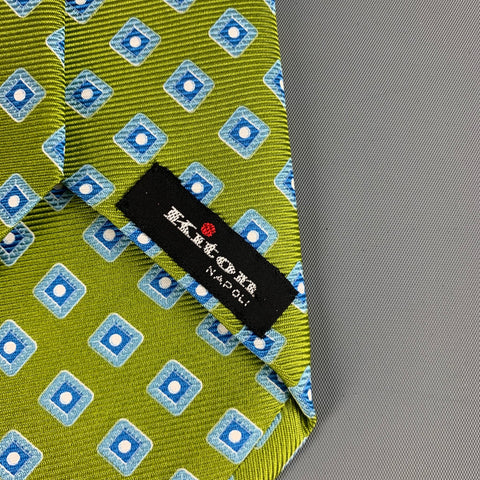 KITON Light Blue Chartreuse Rhombus Silk Tie