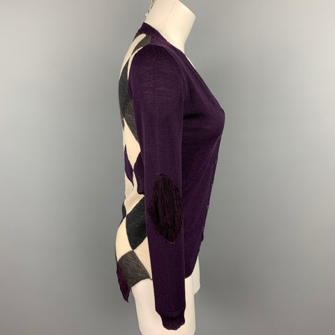 PERESTESO Cárdigan de mezcla de lana virgen Argyle de punto morado talla 6