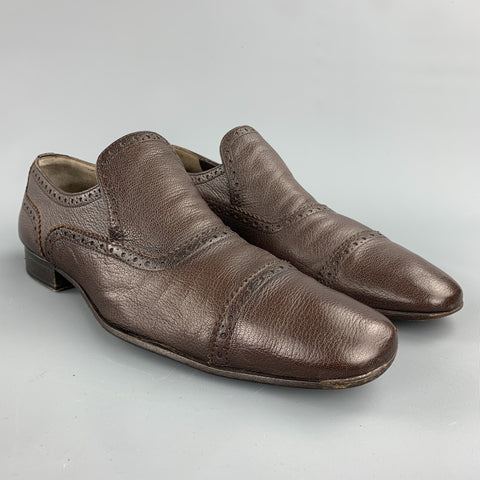 BALLY Danube Size 10 Brown Perforated Leather Cap Toe Loafers