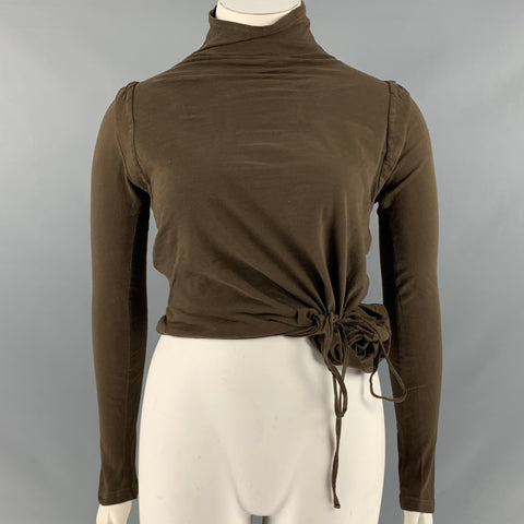 ANN DEMEULEMEESTER Taille 8 Haut décontracté en coton vert à col montant