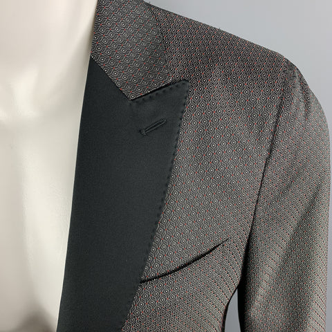 VALENTINO Size 40 Grey & Black Jacquard Polyester / Silk Peak Lapel Sport Coat