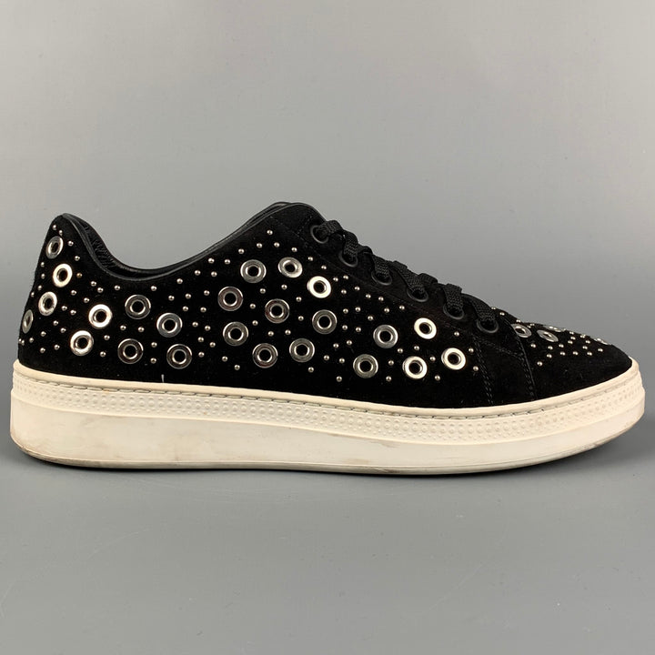 ALAIA Size 7 Black Leather Grommets Suede Lace Up Sneakers